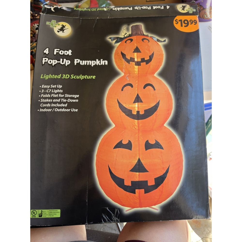 Vtg 4'Lighted Pop Up Pumpkin Stack Halloween Decor New!